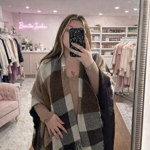 Plaid Fringe Poncho